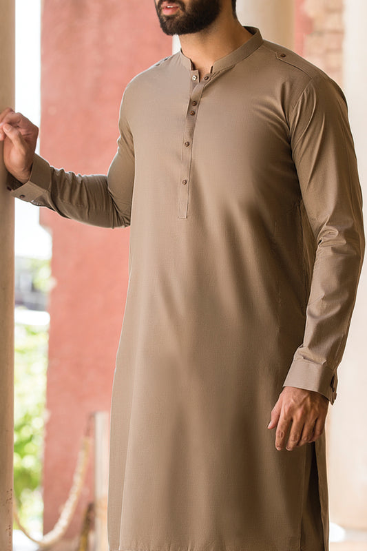 Sand Colored Blended Kameez Shalwar - AL-KS-2381
