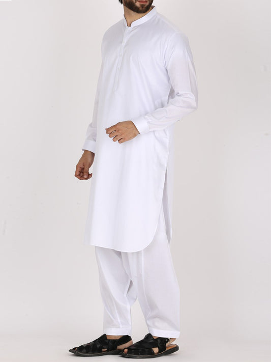 White Cotton Kameez Shalwar - AL-KS-2382