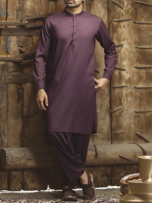 Maroon Blended Kameez Shalwar - AL-KS-2390
