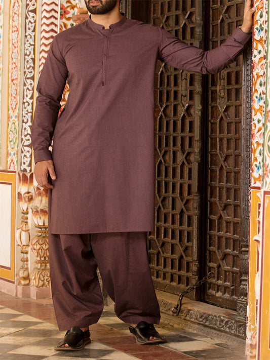 Burgundy Blended Kameez Shalwar - AL-KS-2400