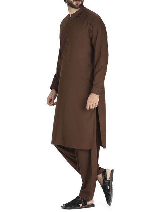 Brown Blended Kameez Shalwar - AL-KS-2416