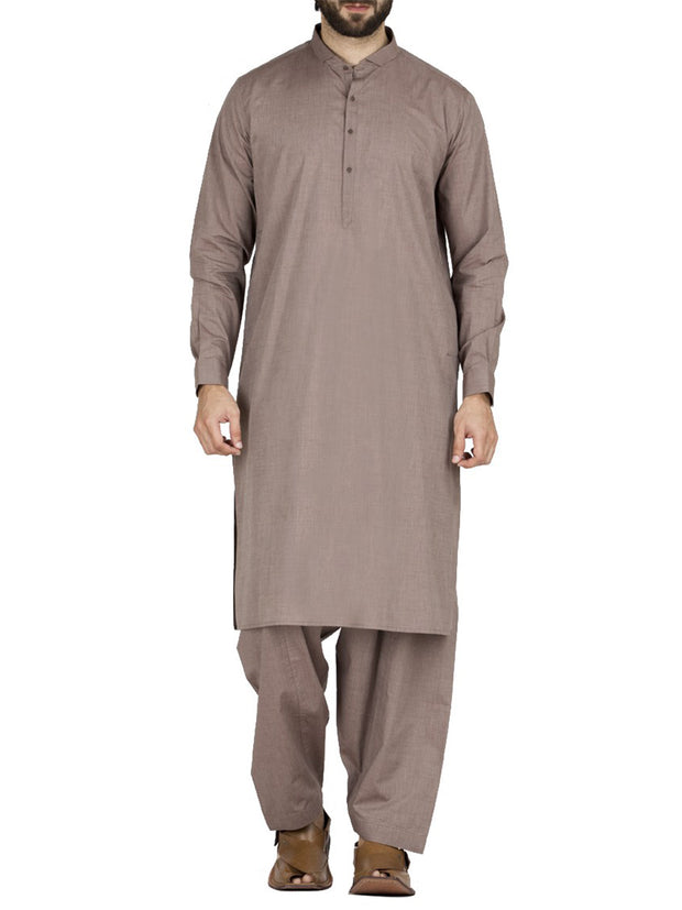 Light Brown Cotton Kameez Shalwar - AL-KS-2426