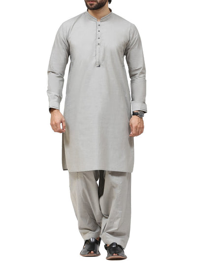 Light Grey Cotton Kameez Shalwar - AL-KS-2427