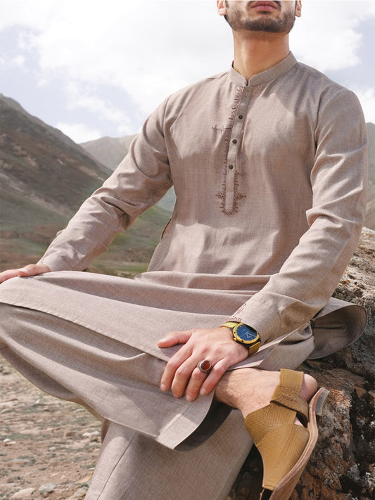 Peach Blended Kameez Shalwar - AL-KS-2429