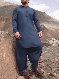 Greyish Blue Blended Kameez Shalwar - AL-KS-2438