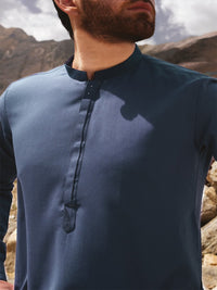 Greyish Blue Blended Kameez Shalwar - AL-KS-2438
