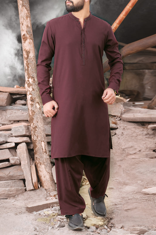 Burgundy Blended Kameez Shalwar - AL-KS-2453