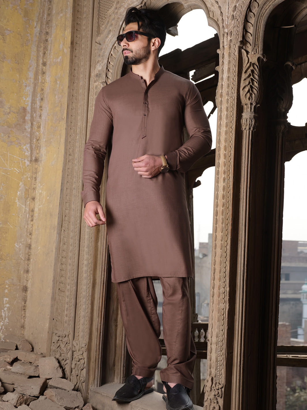 Brown Blended Kameez Shalwar - AL-KS-2514