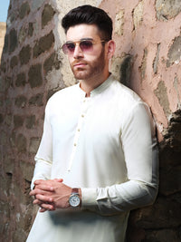 Off White Blended Kurta Shalwar - AL-KS-2526