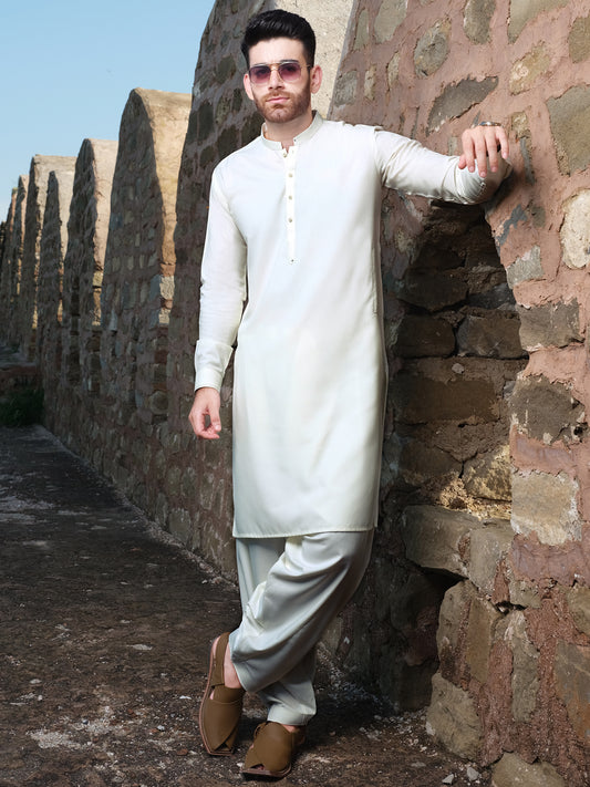 Off White Blended Kurta Shalwar - AL-KS-2526