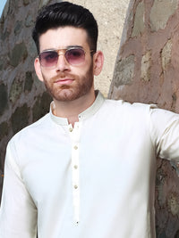 Off White Blended Kurta Shalwar - AL-KS-2526