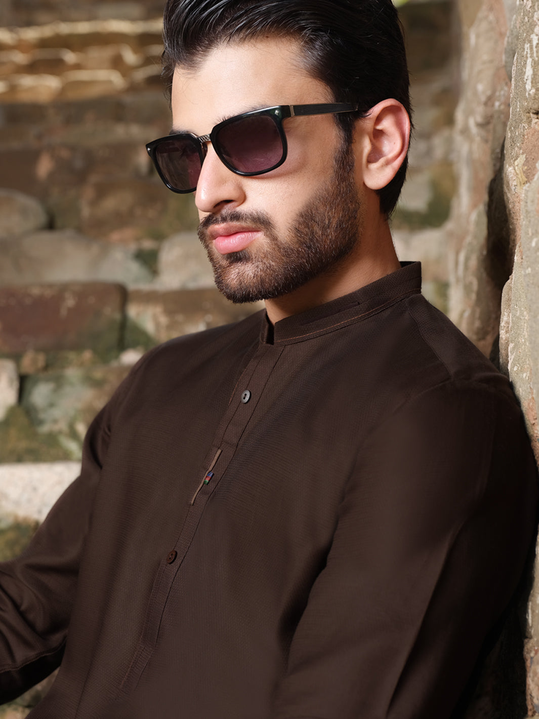 Dark Brown Blended Kurta Shalwar - AL-KS-2528
