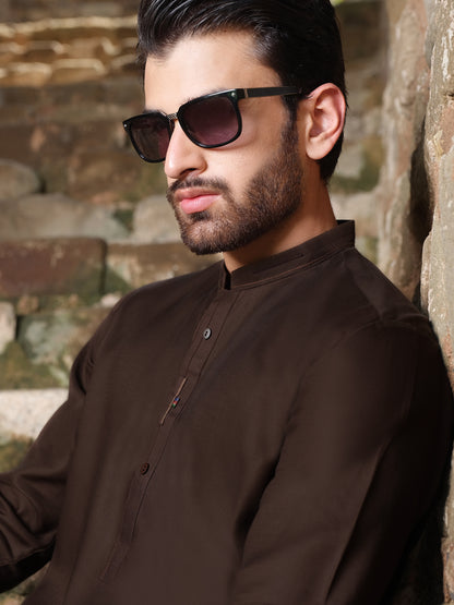 Dark Brown Blended Kurta Shalwar - AL-KS-2528