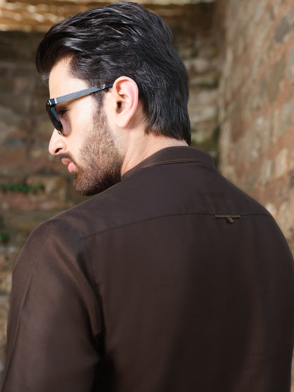 Dark Brown Blended Kurta Shalwar - AL-KS-2528