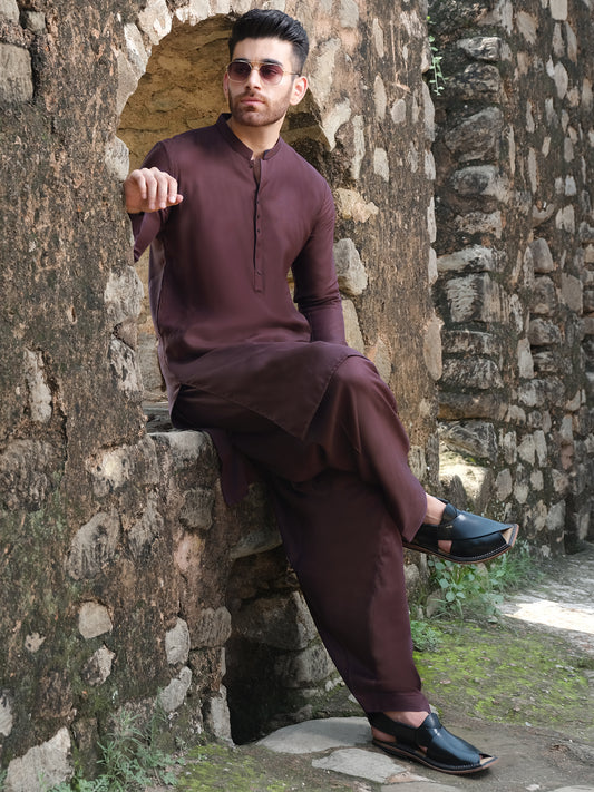 Purple Blended Kurta Shalwar - AL-KS-2529