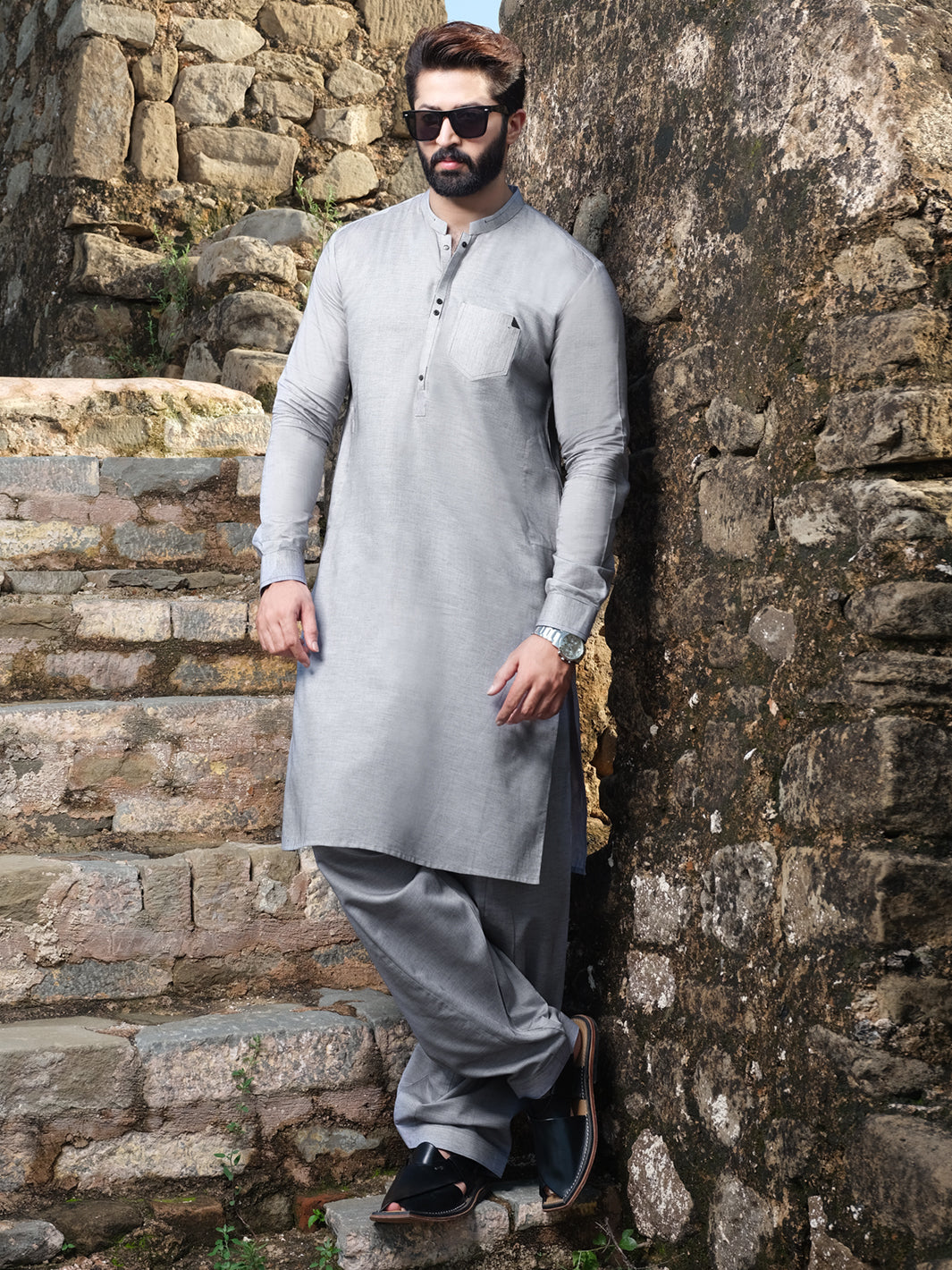 Grey Blended Kameez Shalwar - AL-KS-2534