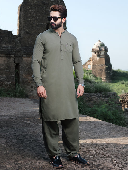 Green Blended Kameez Shalwar - AL-KS-2537