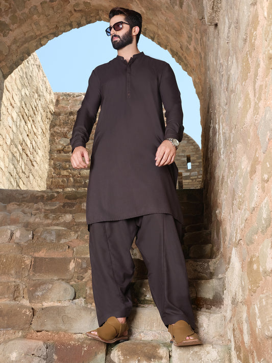 Dark Grey Blended Kameez Shalwar - AL-KS-2548