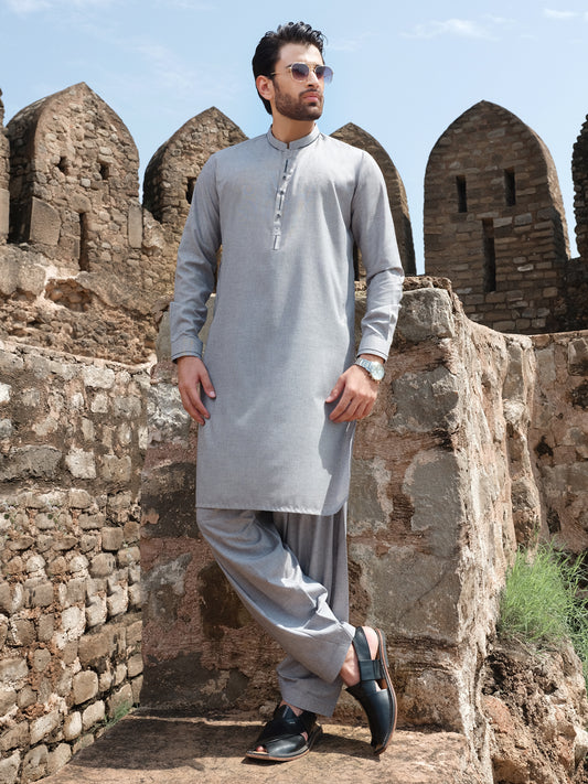Light Gray Blended Kameez Shalwar - AL-KS-2549