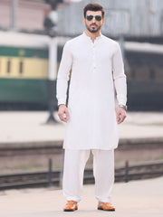 White Blended Kameez Shalwar - AL-KS-2552