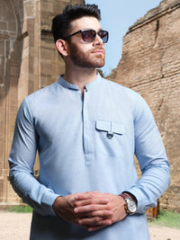 Ice Blue Blended Kurta Pajama - AL-KS-2559