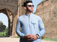Ice Blue Blended Kurta Pajama - AL-KS-2559