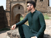 Dark Green Blended Kameez Shalwar - AL-KS-2560