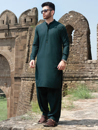 Dark Green Blended Kameez Shalwar - AL-KS-2560