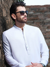 White Blended Kameez Shalwar - AL-KS-2562
