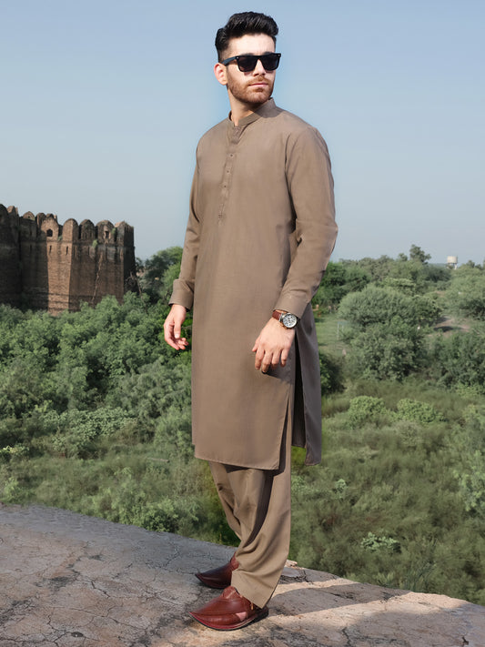 Brown Blended Kameez Shalwar - AL-KS-2566