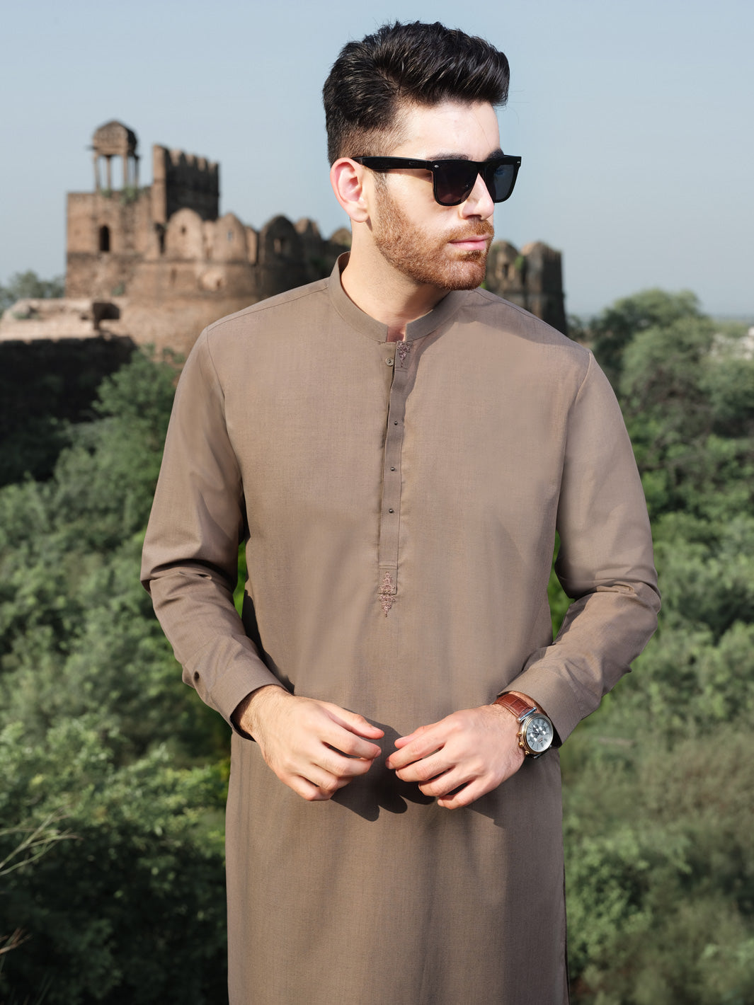Brown Blended Kameez Shalwar - AL-KS-2566