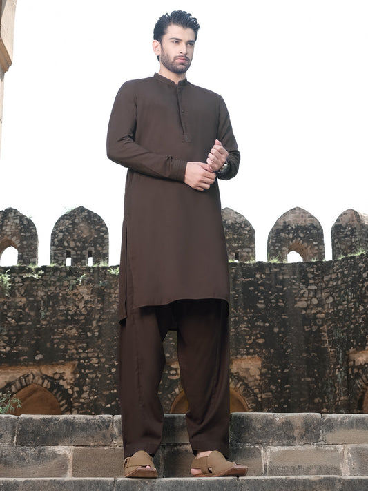 Dark Brown Blended Kameez Shalwar - AL-KS-2567
