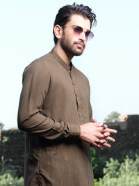 Olive Green Blended Kameez Shalwar - AL-KS-2572