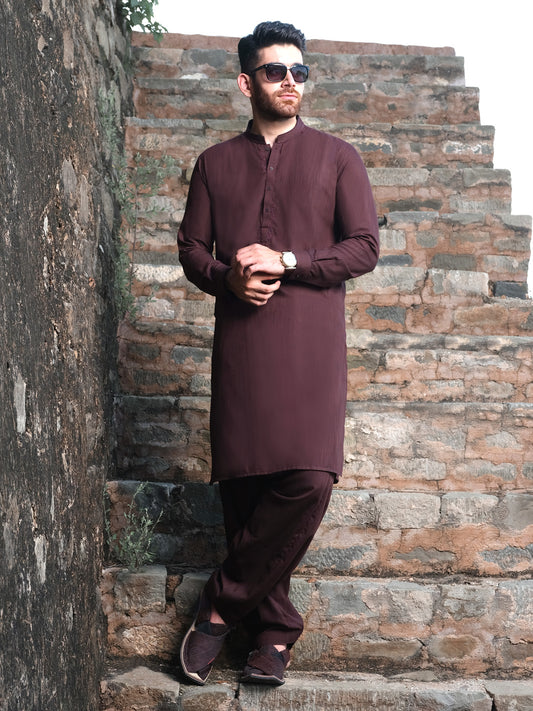 Maroon Blended Kameez Shalwar - AL-KS-2576