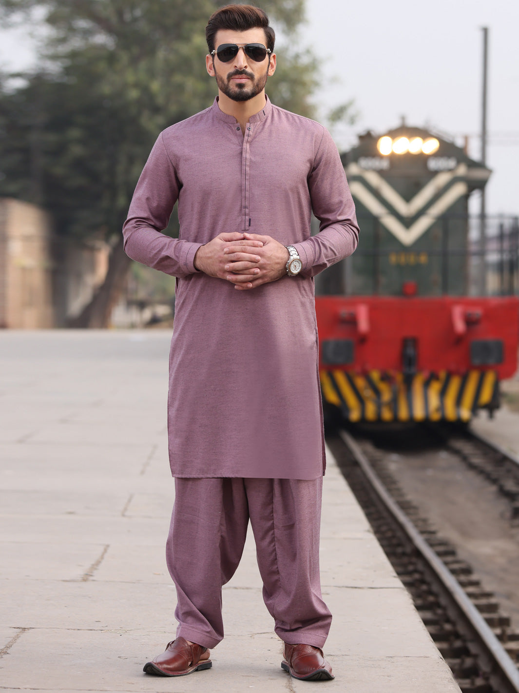 Plum Blended Kameez Shalwar - AL-KS-2593