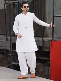 White Blended Kameez Shalwar - AL-KS-2598