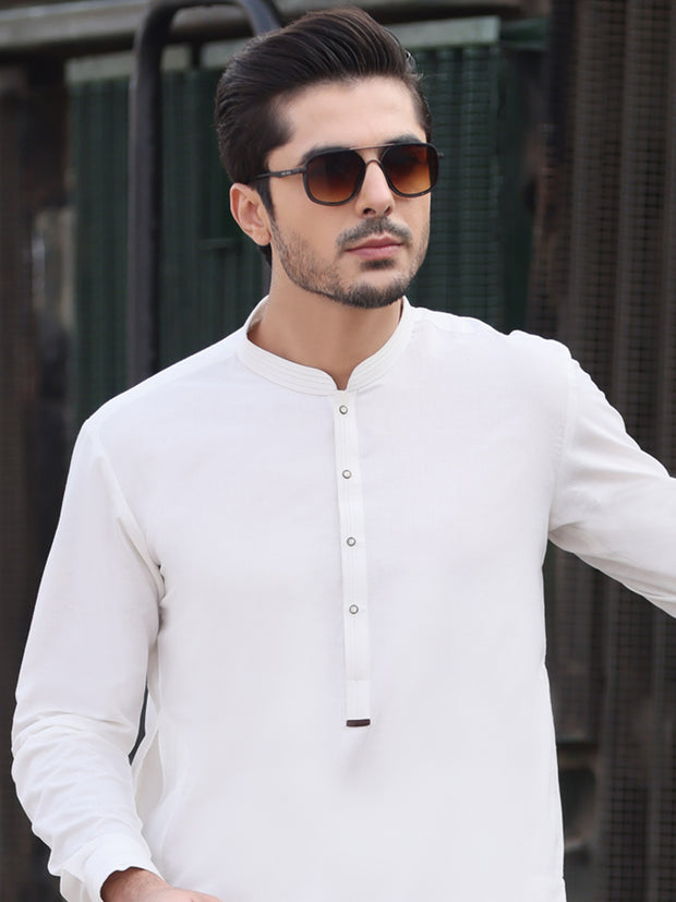 White Blended Kameez Shalwar - AL-KS-2598