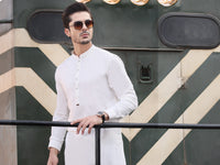 White Blended Kameez Shalwar - AL-KS-2598