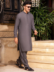 Charcoal Grey Blended Kameez Shalwar - AL-KS-2695