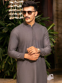Charcoal Grey Blended Kameez Shalwar - AL-KS-2695