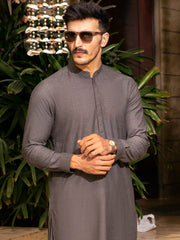 Charcoal Grey Blended Kameez Shalwar - AL-KS-2695