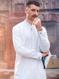 Off White Blended Kameez Shalwar - AL-KS-2836