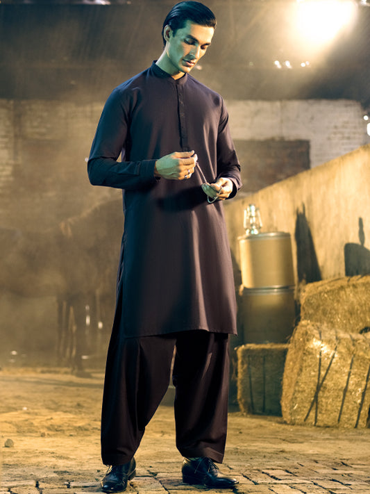Midnight Blue Blended Kameez Shalwar - AL-KS-2842