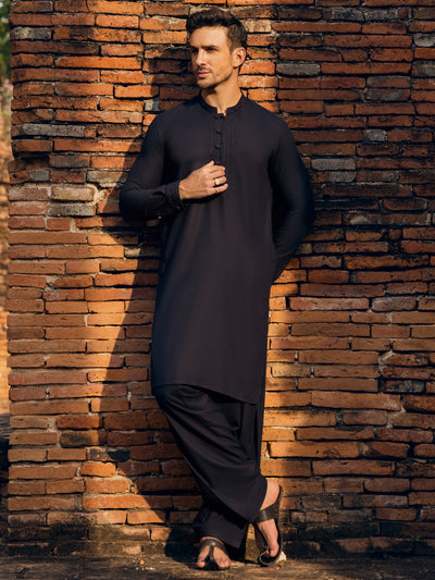 Midnight Blue Blended Kameez Shalwar - AL-KS-2858