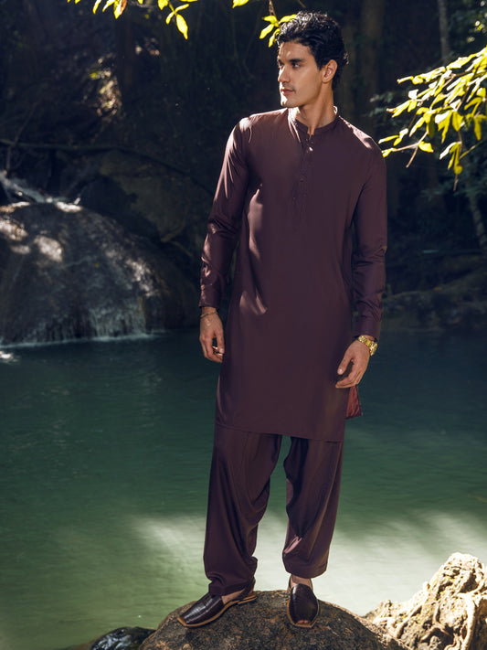 Brown Blended Kameez Shalwar - AL-KS-2893