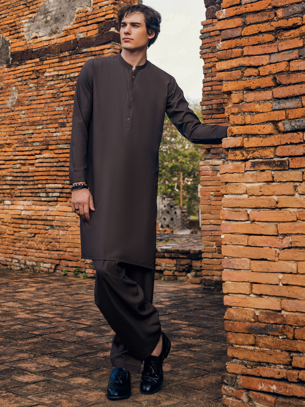 Brown Blended Kameez Shalwar - AL-KS-2911