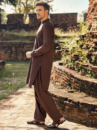 Dark Brown Blended Kameez Shalwar - AL-KS-2922