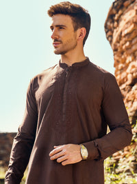 Dark Brown Blended Kameez Shalwar - AL-KS-2922