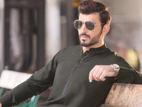 Dark Green Blended Kurta Pajama - AL-KT-2584