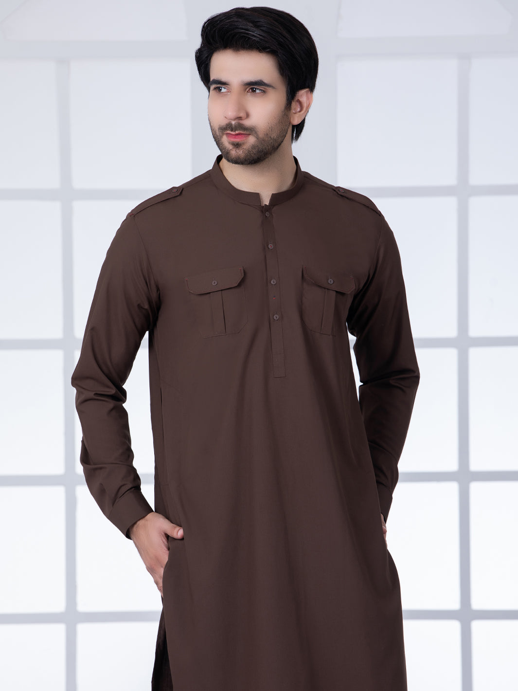 Brown Blended Kurta Trouser - AL-KT-2810